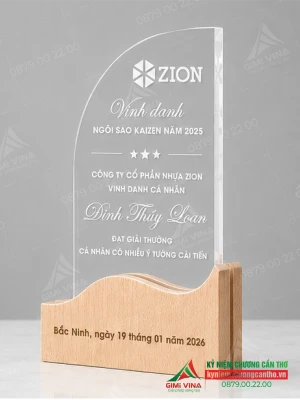 Kỷ niệm chương vinh danh Gỗ kết hợp Acrylic trong suốt KNCG-22